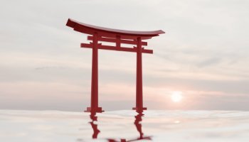 3D Gerbang Jepang Torii In the Sea