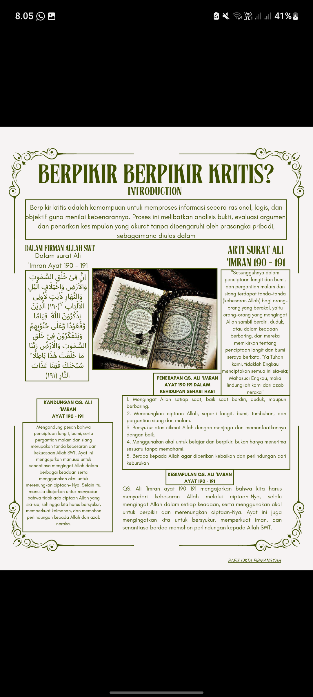 Berpikir kritis Al imran 190-191