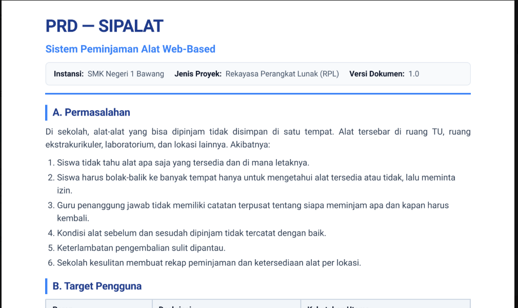 Product Requirements Document "Prminjaman Alat" PKWU