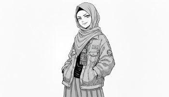 Ilustrasi karakter muslimah hijab style tomboy
