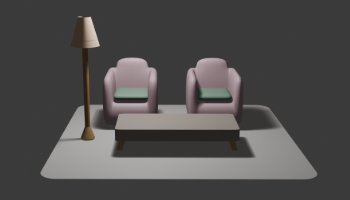 Model 3D Sofa dan Meja Dengan Lampu Berdiri