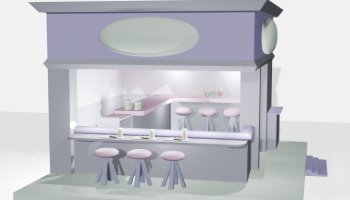 Pastel purple cafe shop interior