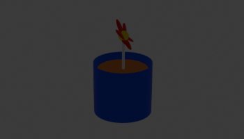 pot bunga biru dengan bunga merah