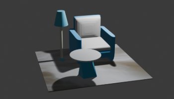 sofa,meja & lampu di atas karpet