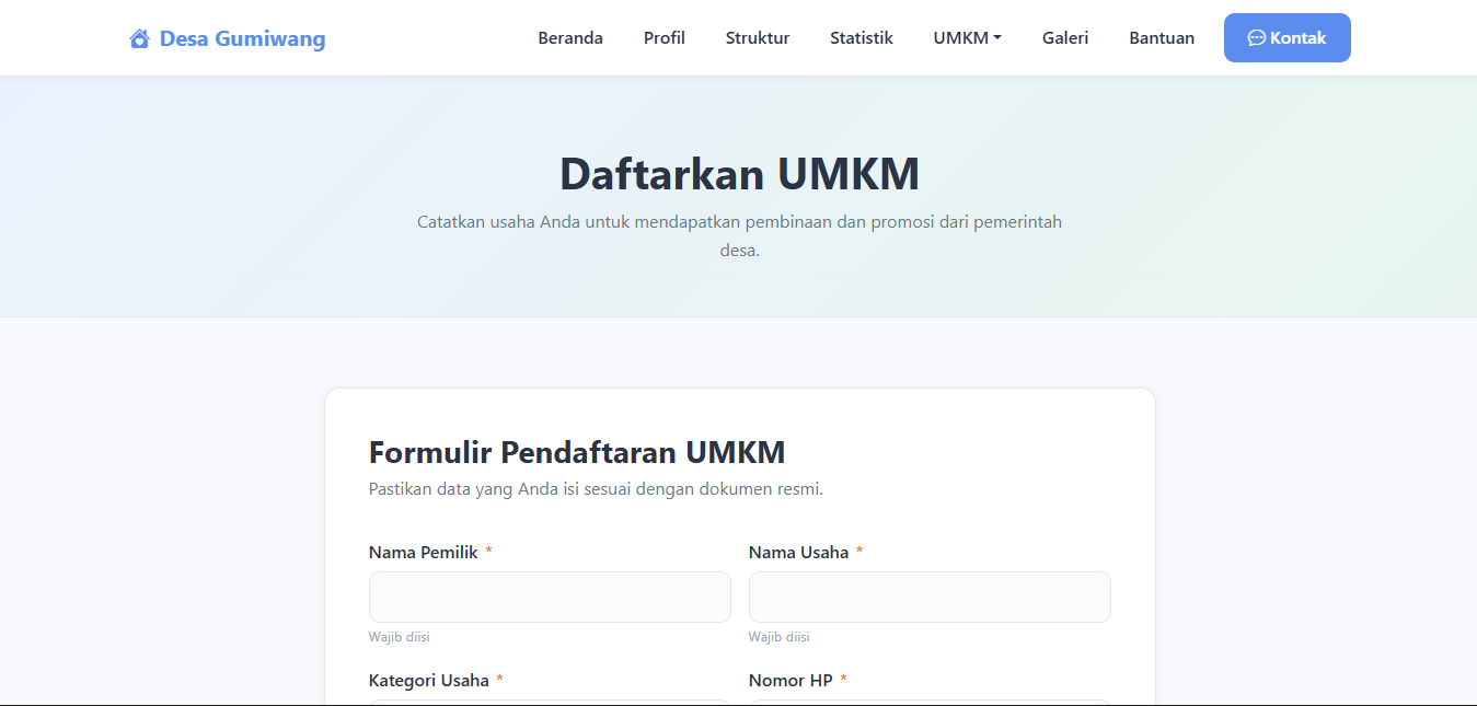 Pengembangan Fitur "Daftarkan UMKM" dari Tugas Web Desa DPK 2